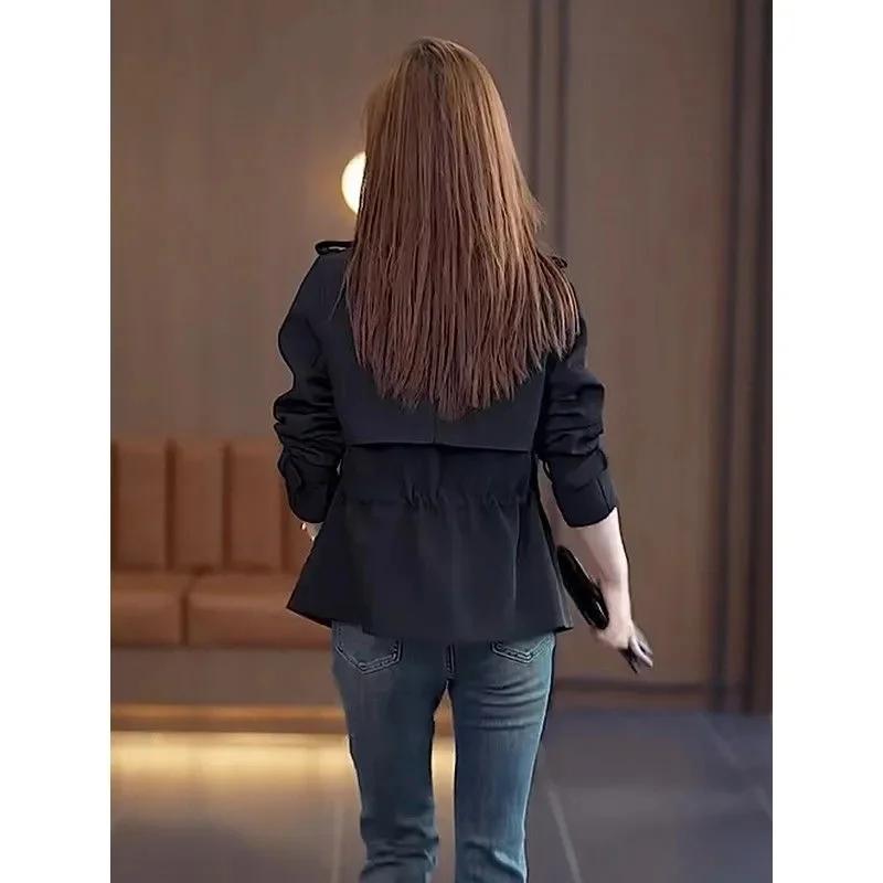 Coreano curto blusão feminino 2025 primavera outono novo casaco cintura trespassado jaqueta feminina coringa estilo ocidental outwear topo