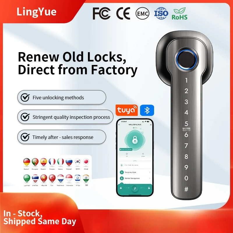 

Дверной замок с отпечатком пальца Tuya Smart/Smart Life Электронный дверной замок с отпечатком пальца/паролем/ключом/приложением Tuya/разблокировкой карт