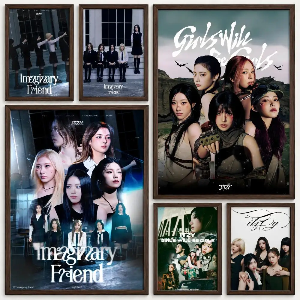 Girl Group ITZY Poster Self‑Adhesive Waterproof PP Poster Coffee House Bar Wall Art Sticker Room Home Decor