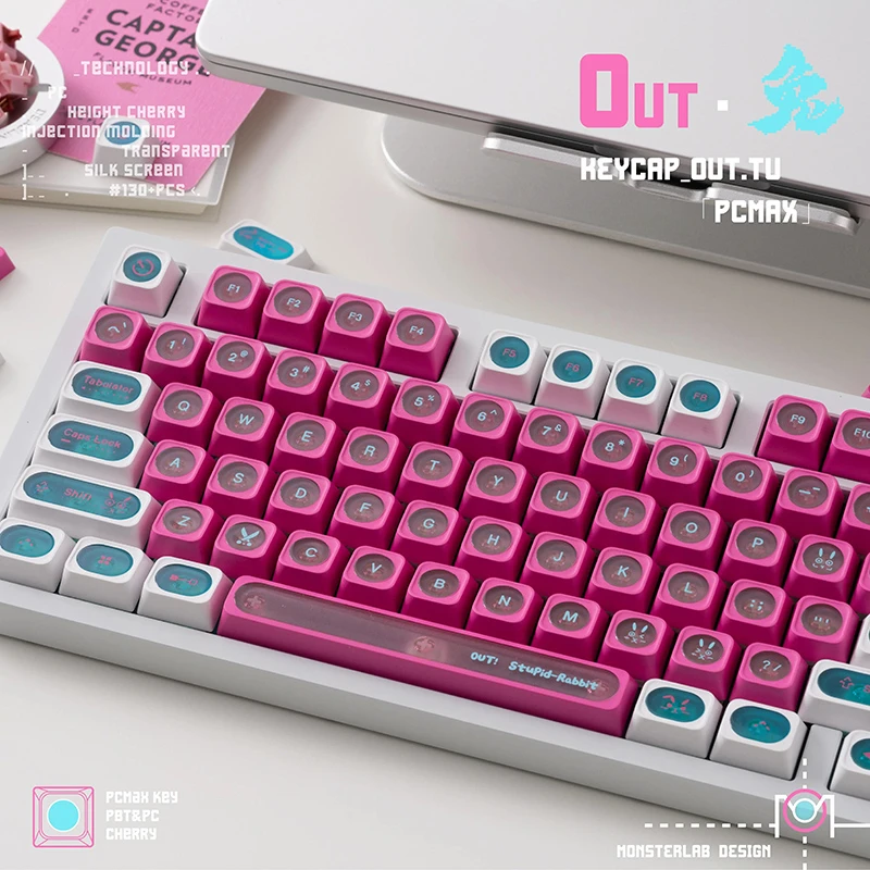 Rosa Kaninchen transparente Tastenkappen Set PBT Sublimation Kirschprofil Tastenkappen für mechanische Tastatur benutzerdefinierte süße Tastaturkappen