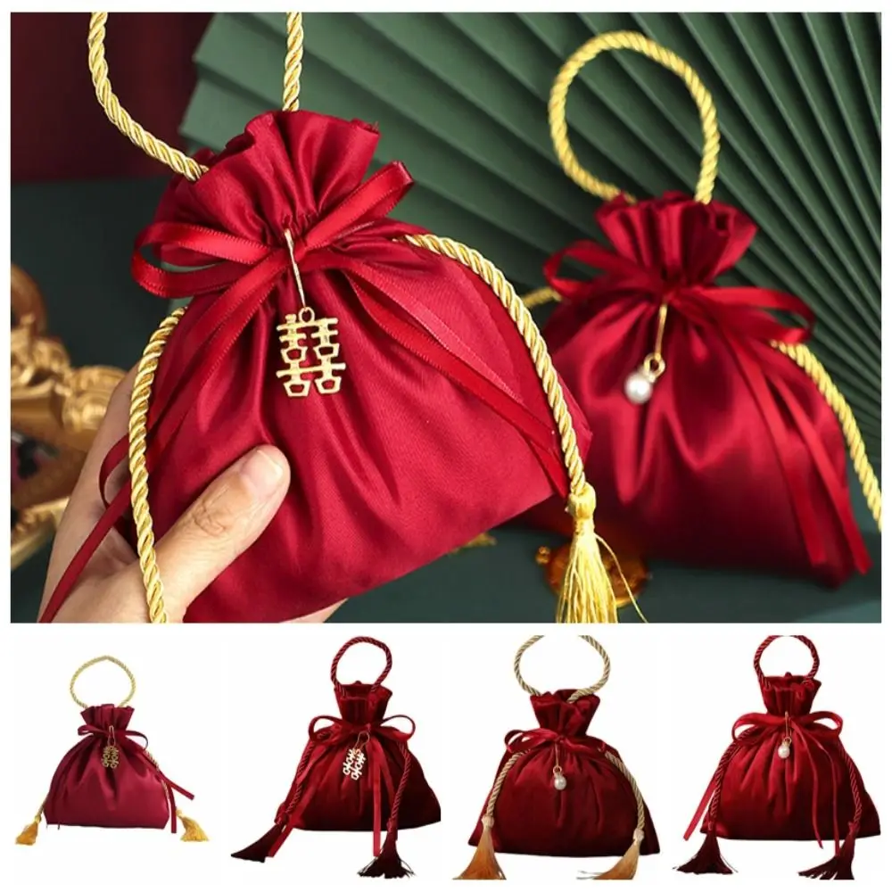 Velvet Drawstring Candy Bag Wine Red With Drawstring and Tassels Flannel Gift Bag Non-woven Fabrics Exquisite