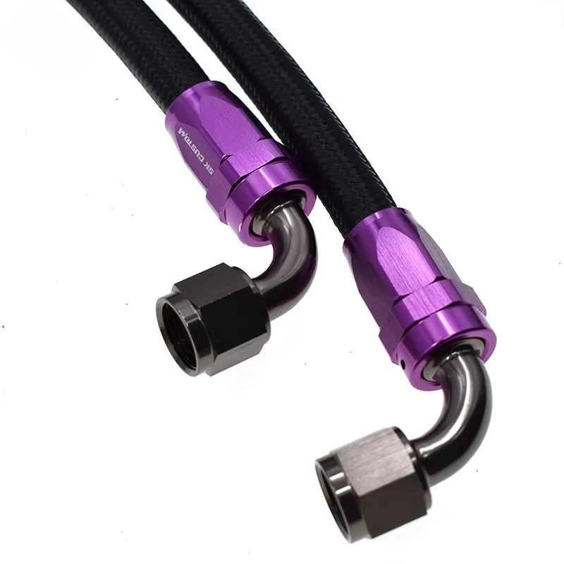 Two Nylon Braided Cooling Oil Pipe AN8 90 Degree Joint Oil Cooler Hose