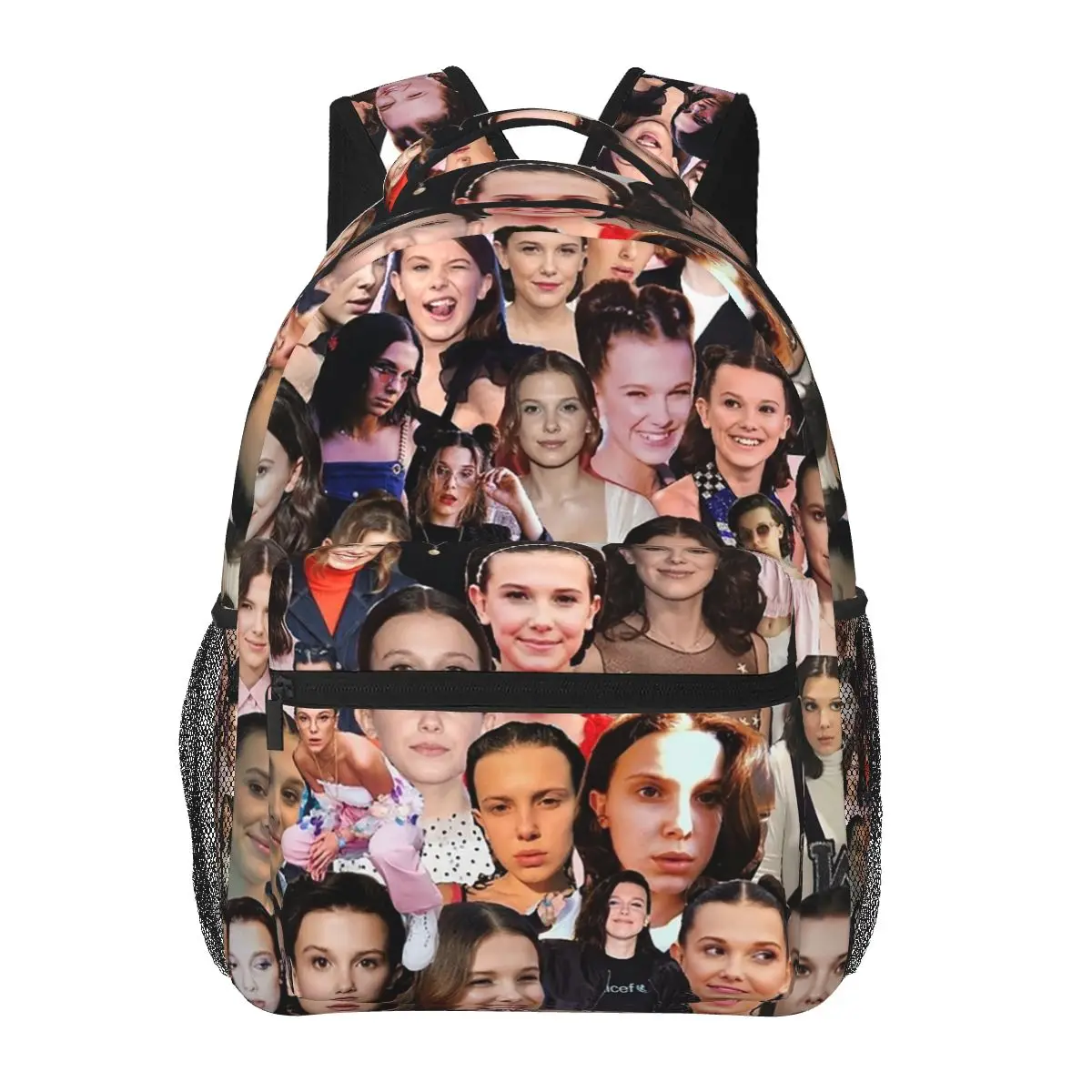 

Millie Bobby Brown Collage Backpacks Boys Girls Bookbag Students School Bags Cartoon Laptop Rucksack Shoulder Bag Large Capacity