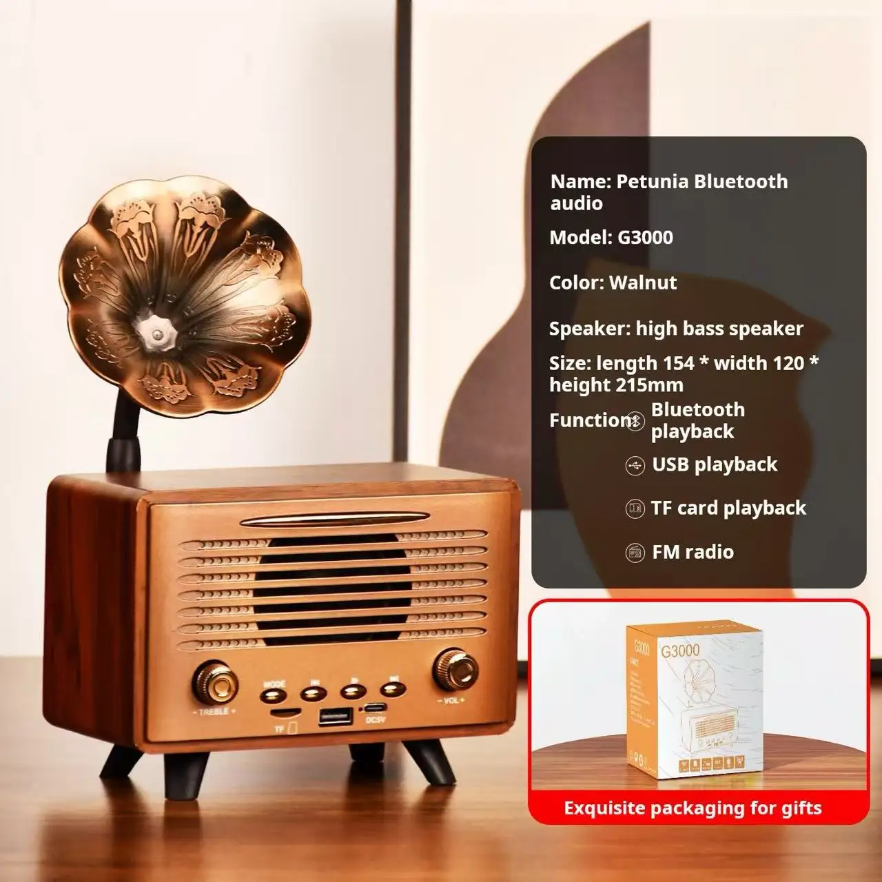

Мини-беспроводная Bluetooth-колонка G3000, колонка с высокими и низкими частотами, ретро-дизайн, деревянный корпус, поддержка карт памяти и USB-накопителей, высокое качество звука