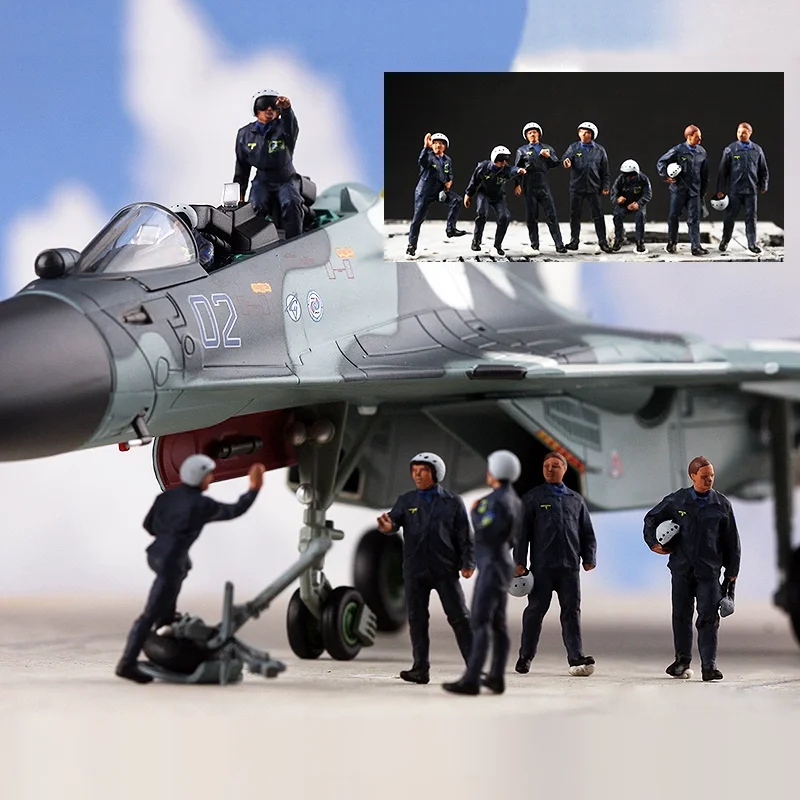 1/72 Scale Russian Air Force Pilot Ground Service Group 7pcs Soldiers Action Figures Model DIY Scene Accessory Dolls Collection