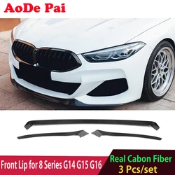 850i Front Lip 3 PCS/SET Real Carbon Fiber Front Bumper Lip Splitter Canards for BMW 8 Series G14 G15 G16