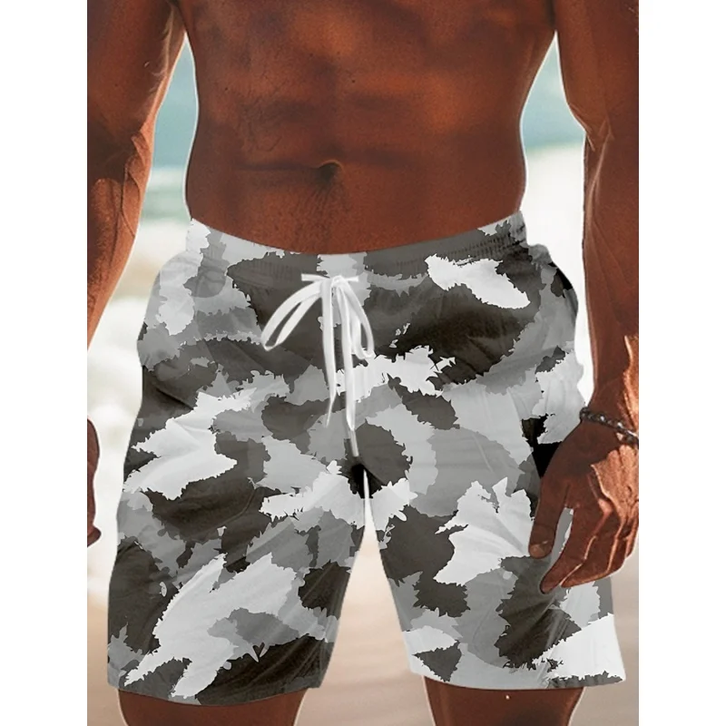 Camouflage Fashion Patterns Swim Trunks For Men Color Block 3D Printed Loose Short Pants Casual Sports Hawaii Beach Shorts