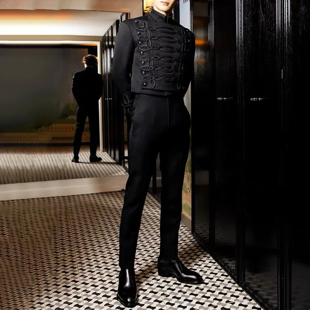 Traje ajustado chino para hombre, chaqueta de rendimiento de cuello alto, estilo Palacio, Color sólido, moda Unisex, primavera y otoño, novedad de