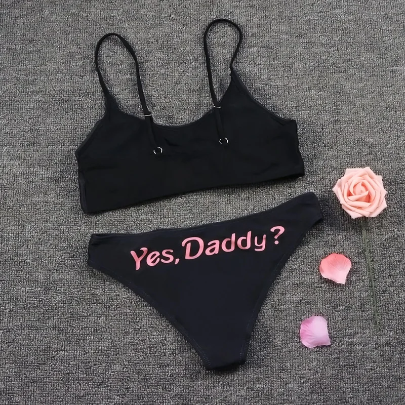 2025 Badpak Kom Hier Papa Alfabet Print Split Bikini Zomer Strand Micro Bikini Badpak Vrouwen Sexy Biquine Brasileiro