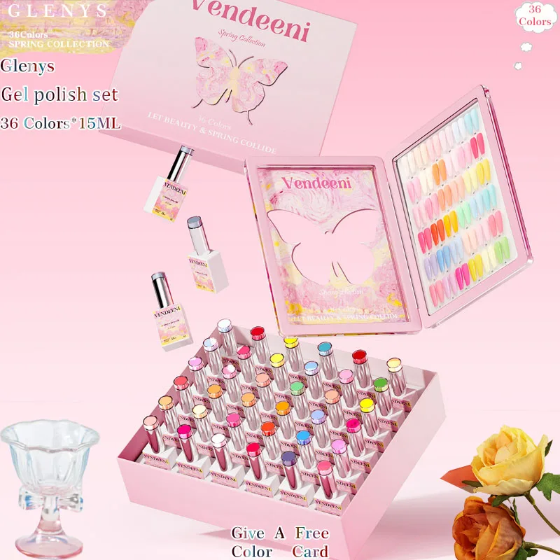 

Glenys 36 color nail polish gel net red popular spring solid color immersion gel nail shop special nail art varnish set 15ml