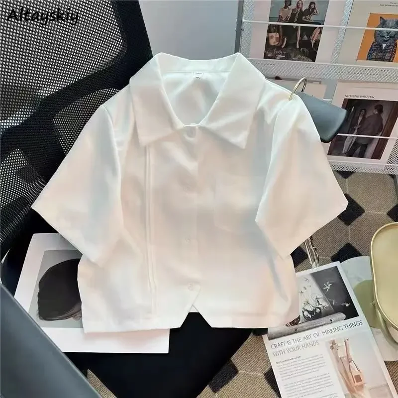 Sweet Shirts Women Spring Summer Fashion Lovely Student Japanese Preppy Style Tender Solid Simple Harajuku Casual All-match New