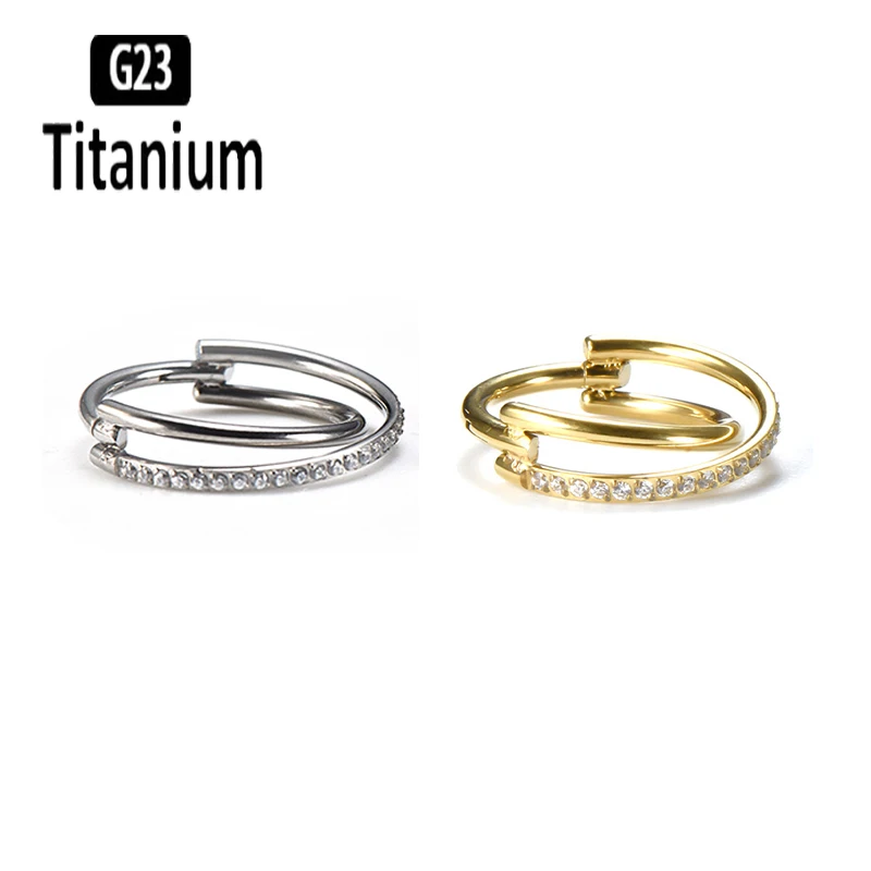 Pendientes de titanio ASTM F136 con cruz de circonita cúbica, argolla de segmento con bisagra única, anillos para la nariz, septum, tragus, concha, piercing de oreja, joyería corporal