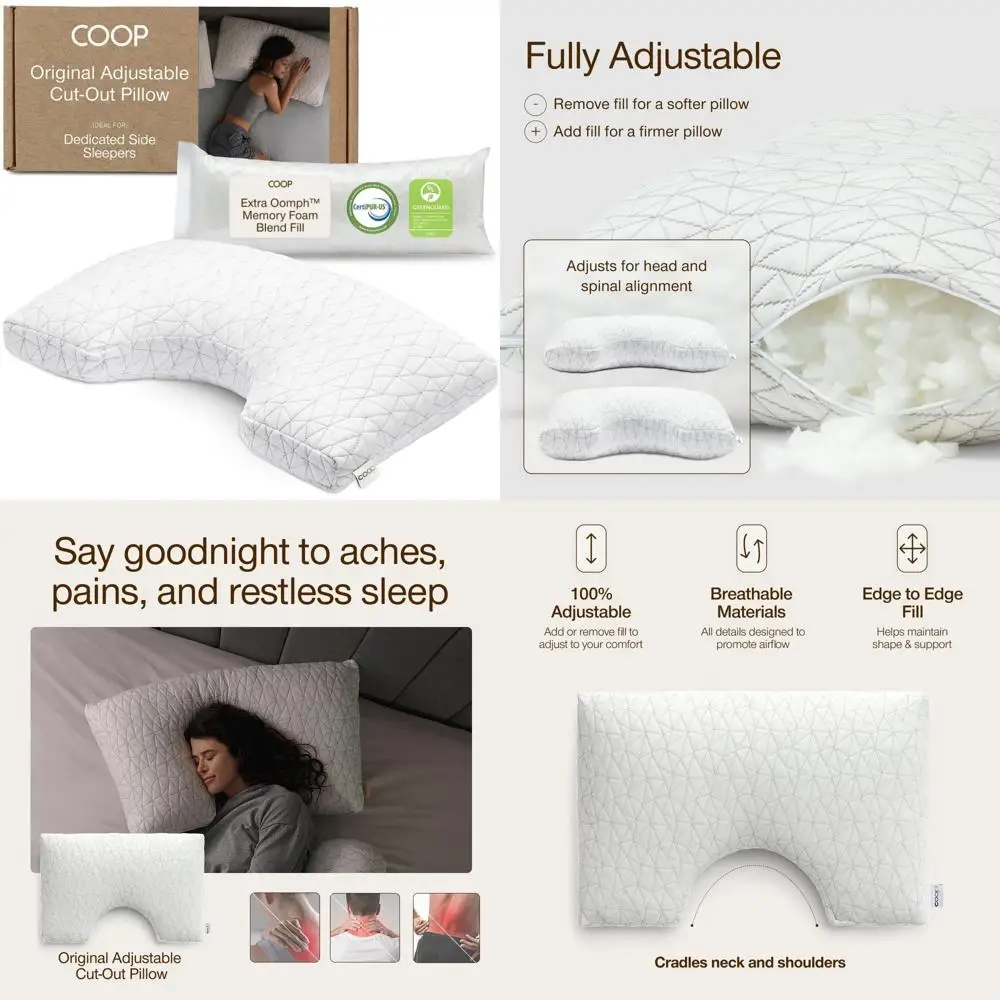 

King Size Memory Foam Pillow by Coop Home Goods - Medium Firmness for Neck and Head Support, Adjustable Cut-Out Design