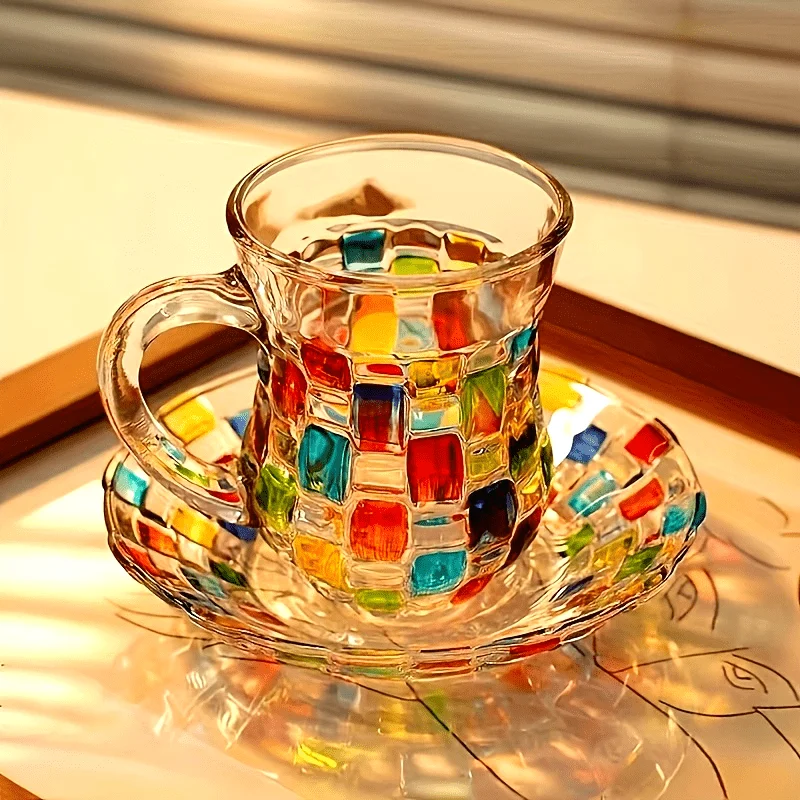 

European Hand Painted Colorful Glass Mug Juice Coffee Whiskey Cup Creative Design