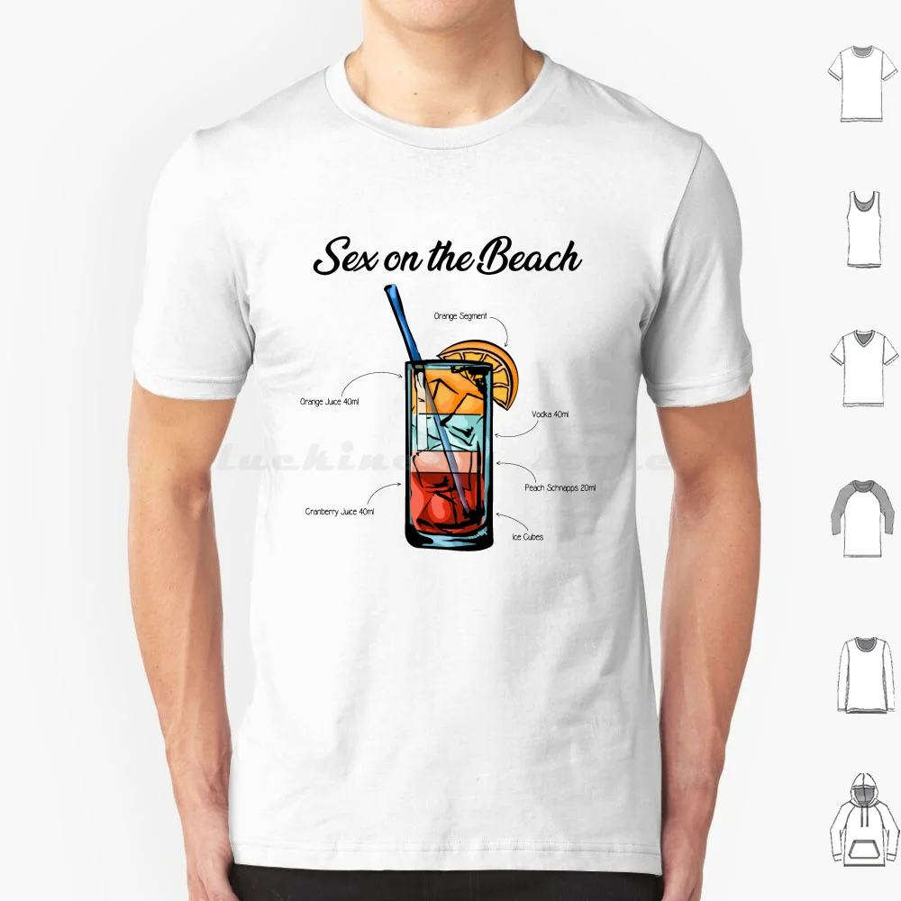Camiseta de receta de cóctel Sex On The Beach, talla grande, 100% algodón, receta de cóctel de playa, ingredientes, segmento, hielo, melocotón, Schnapps