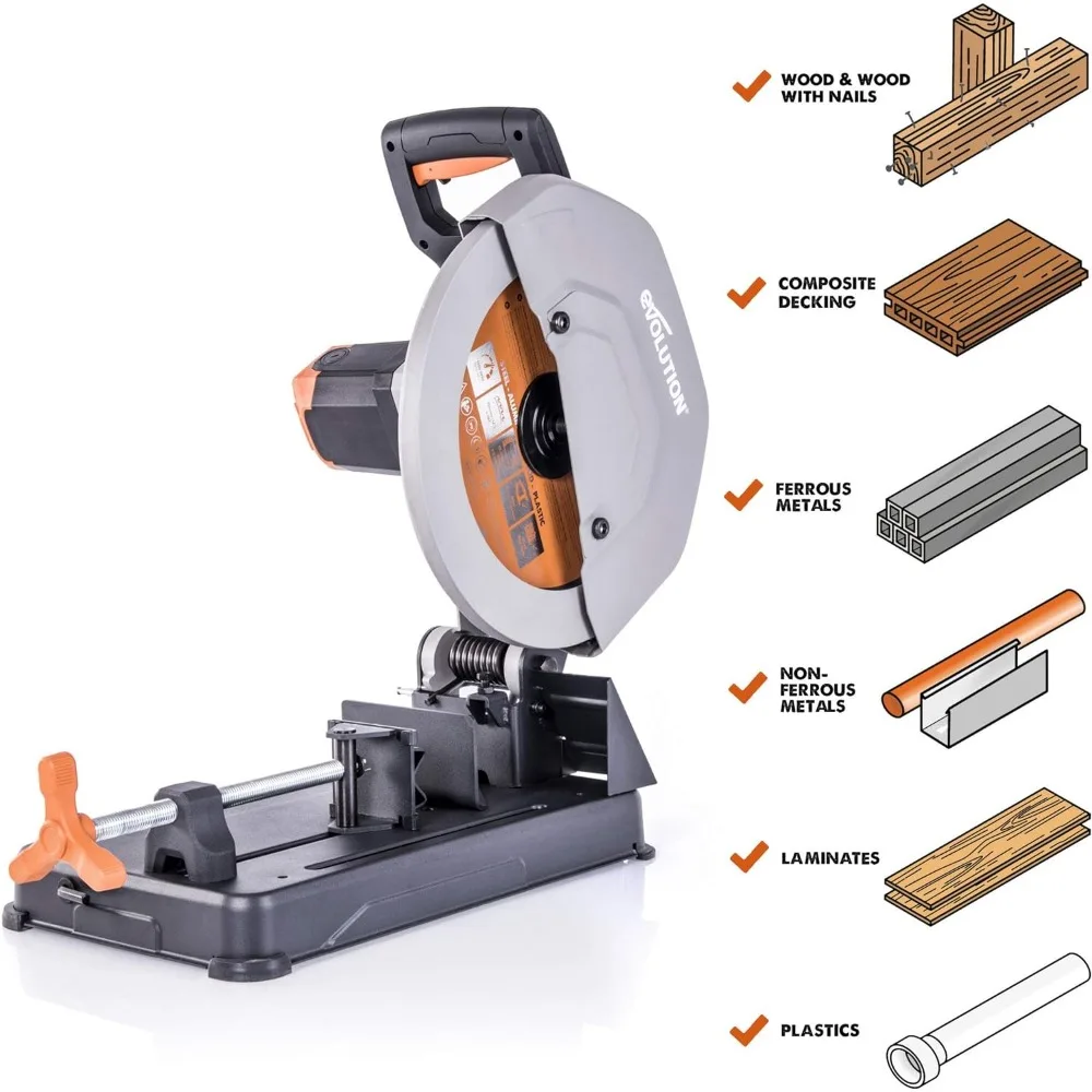 Power Tools R355CPS 14-Inch Chop Saw Multi Purpose, Multi-Material Cutting Cuts Metal, Plastic, Wood & More Miter Cut up to 45˚