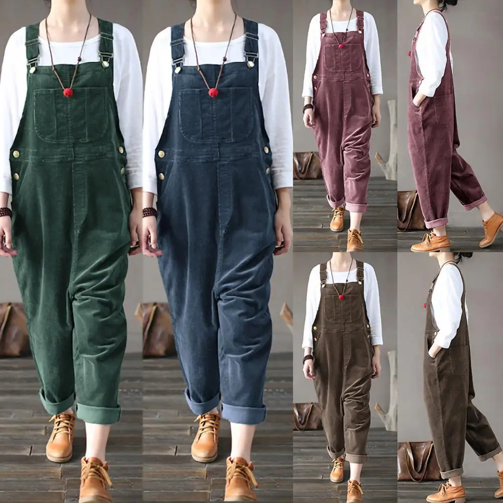 Casual Winter Jumpsuit Wide Leg Comfy Student Loose Buttons Jumpsuit