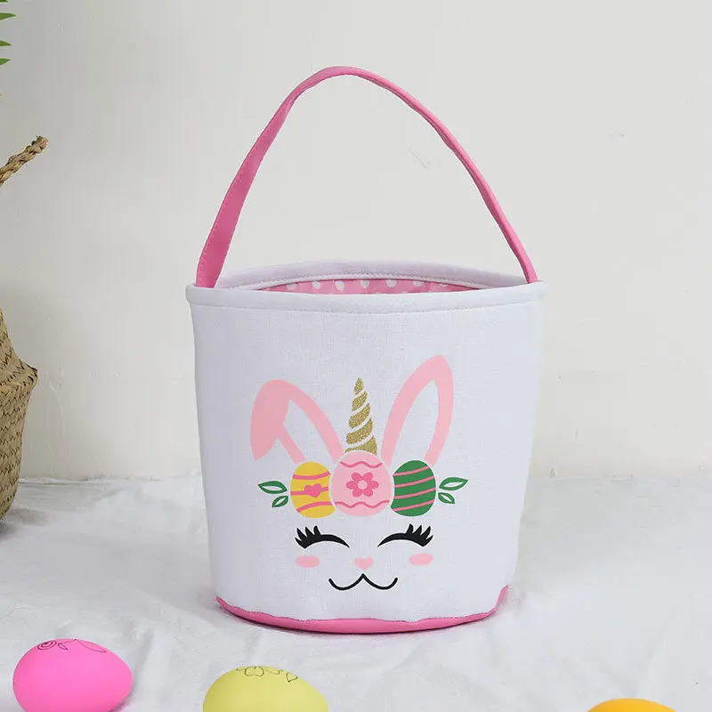 Easter Bunny Basket with Handle for Kids, Egg Hunts Basket for Girls & Boys, Easter Decorations Candy Gifts Storage
