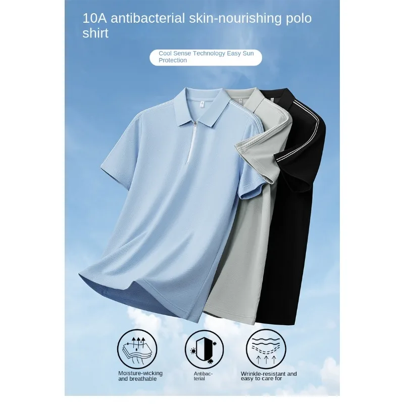 Mens Polo Shirts Tshirt Luxury Premium Fabric Antimicrobial MoistureWicking QuickDry SunBlock WrinkleFree Stretch Leisure