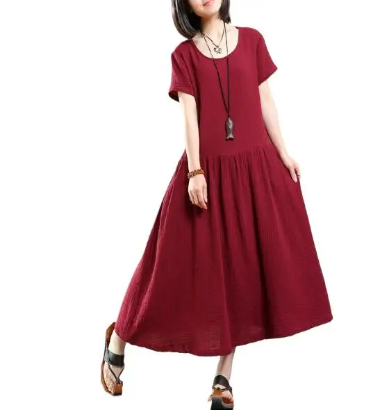 

2024 Summer women cotton linen maxi dress,comfortable loose casual Vintage dresses, fashion brand dresses