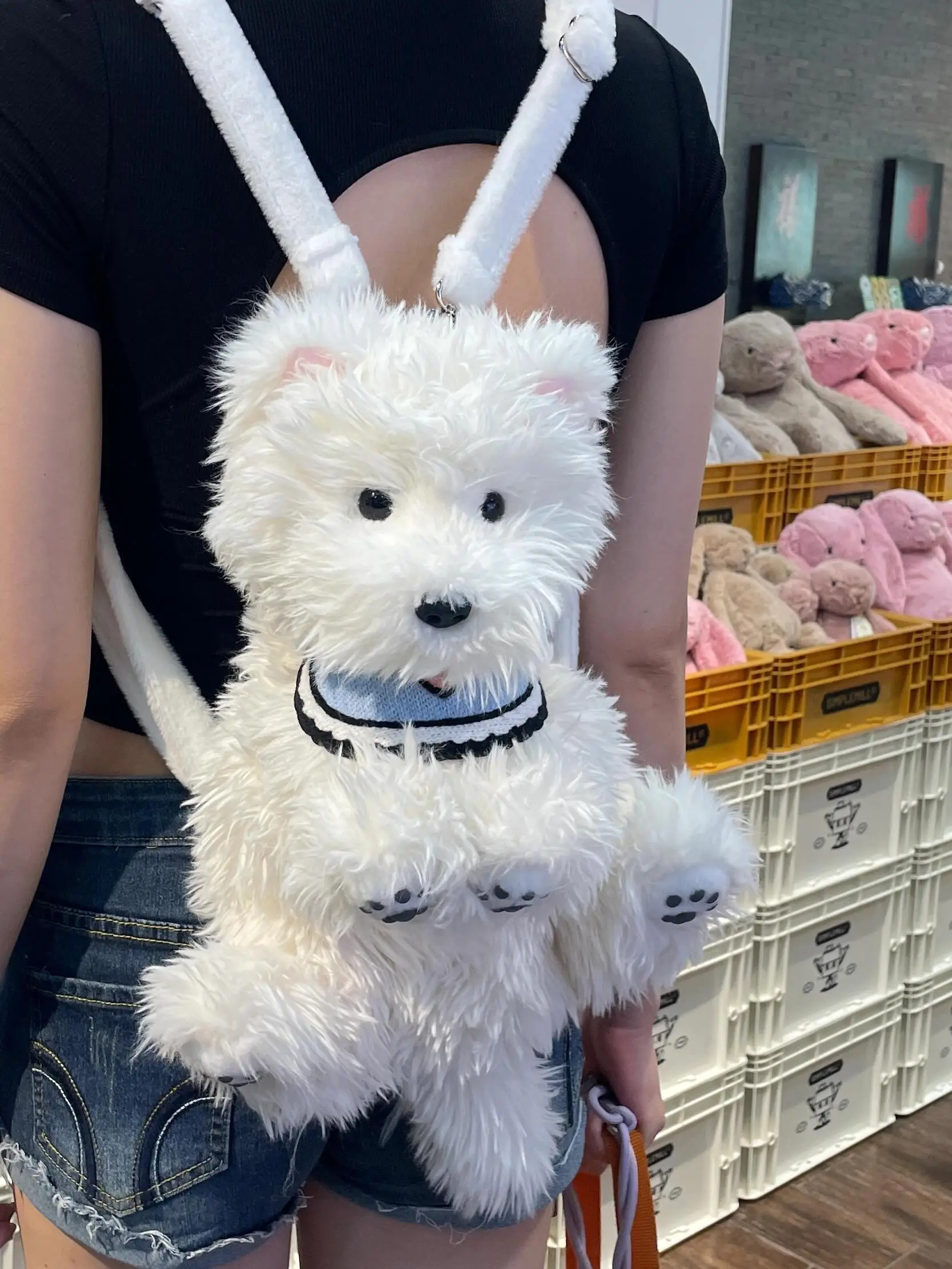 West Highland Backpack Simulation Doll Little Dog Doll Cute Dog Backpack Women's Bag Plush Chongk Children's Gift