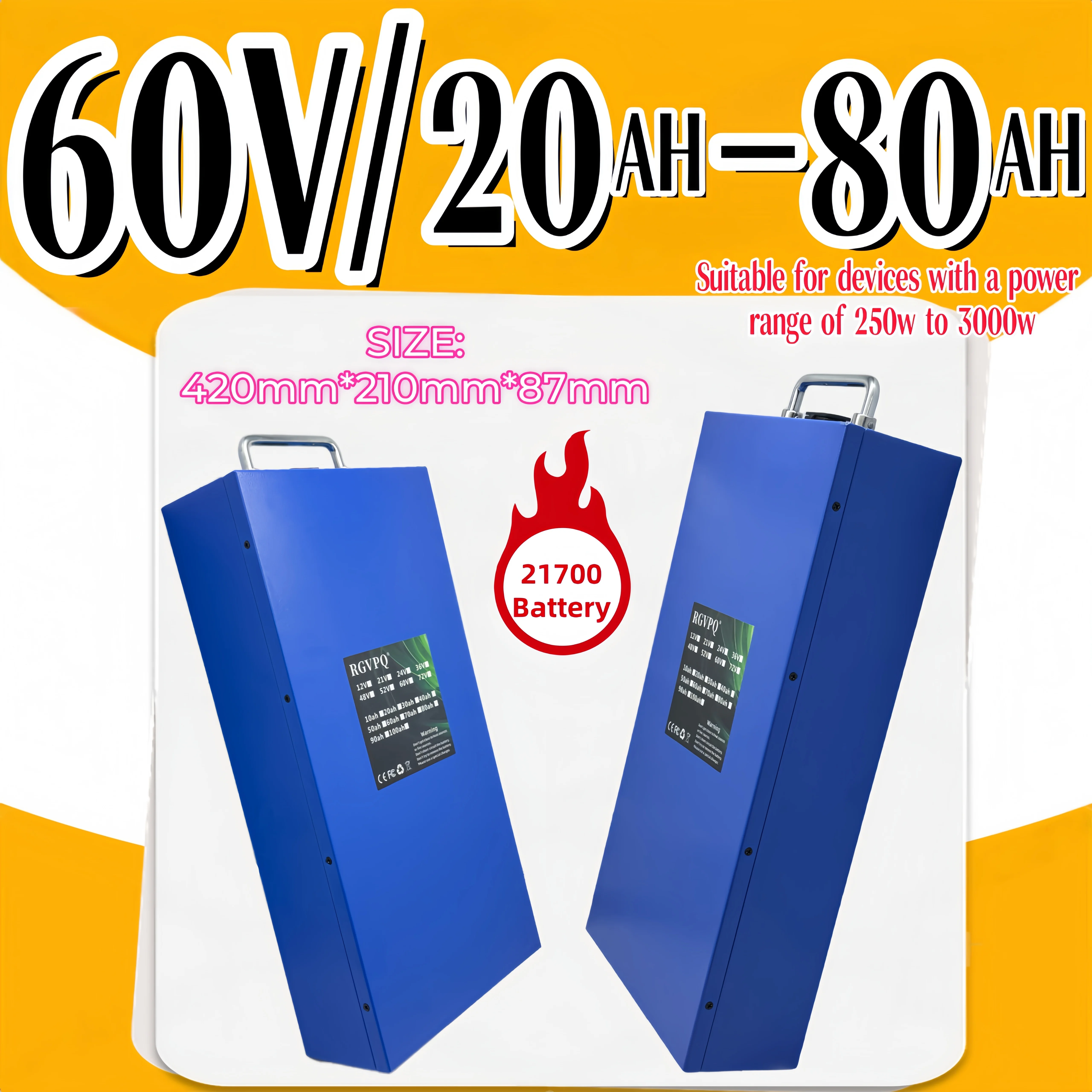 

Air fast transportation 60V New Full Capacity Power 21700 Lithium Battery Lithium Battery Pack 20AH-80AH Suitable for 800-3000W