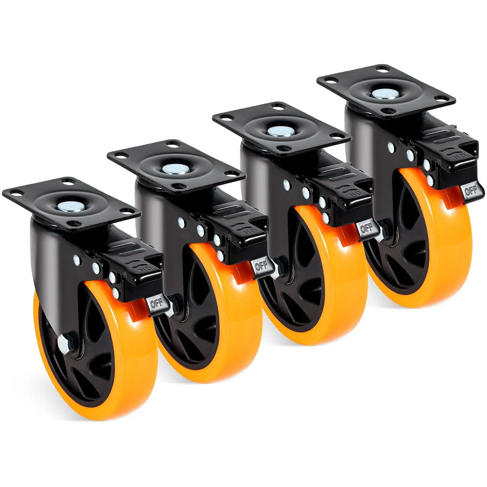 

Durable 5inch Swivel Casters Set of 4 450lb Load per Wheel with Lock Brakes Non-Marking Treads Smooth Glide Design