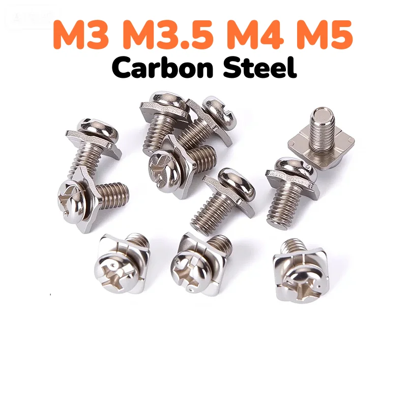 M3 M3.5 M4 M5 Nickel Plated Square Washer Two Combination Screws Cross Phillips Round Pan Head Pad Terminal Block Screw