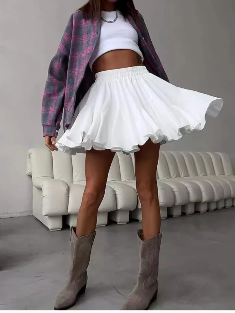 Y2K Women\'s Skirt Solid Color Fashion Trendy Ruffles Mini Pleated Skirts Kawaii Aesthetic High Waist A-line Skirt Alt Clothes
