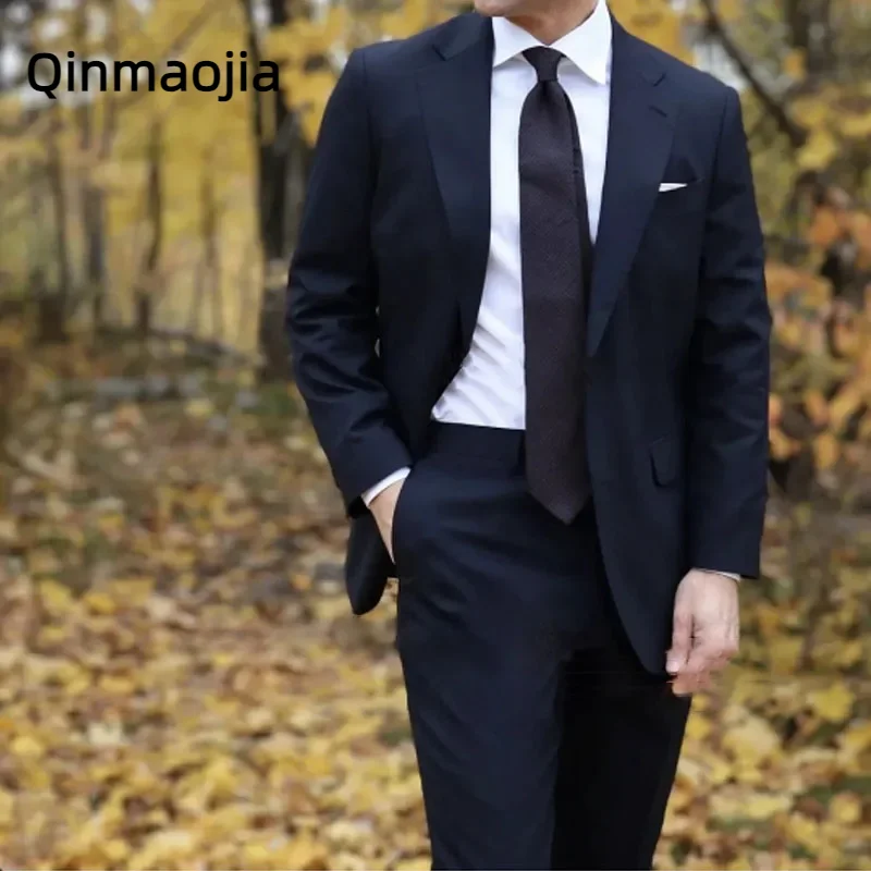 

Fashion Navy Blue Suits For Mens Formal Business Slim Fit Wedding Groom Tuxedo 2 Piece Set Pants ropa hombre