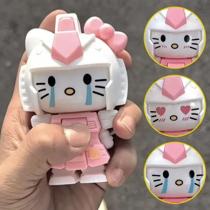 

Kawaii Cute HelloKittys Face Changing Toy Pendant Cartoon Animation Mecha Doll Keychain Creative Vent Decompression Toys