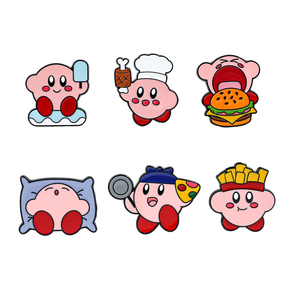 

1 Set Cute Cartoon Creative Star Kirby Brooch French Fries Kirby Chef Star Kirby Metal Badge Bag Accessories Toys Anime Cartoon