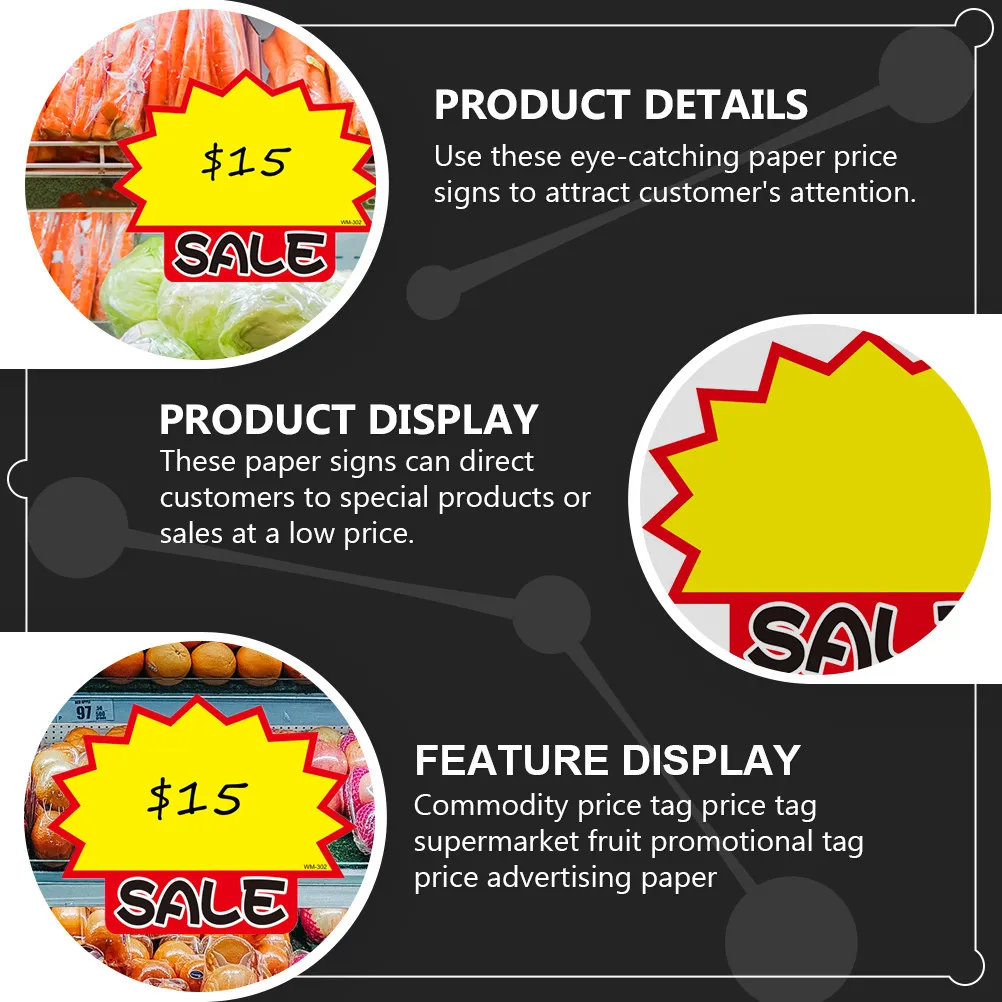 

50Pcs Price Signs Bright Color Paper Market Price Tags Retail Shop Advertising Promotional Sale Stickers Advertising Tags
