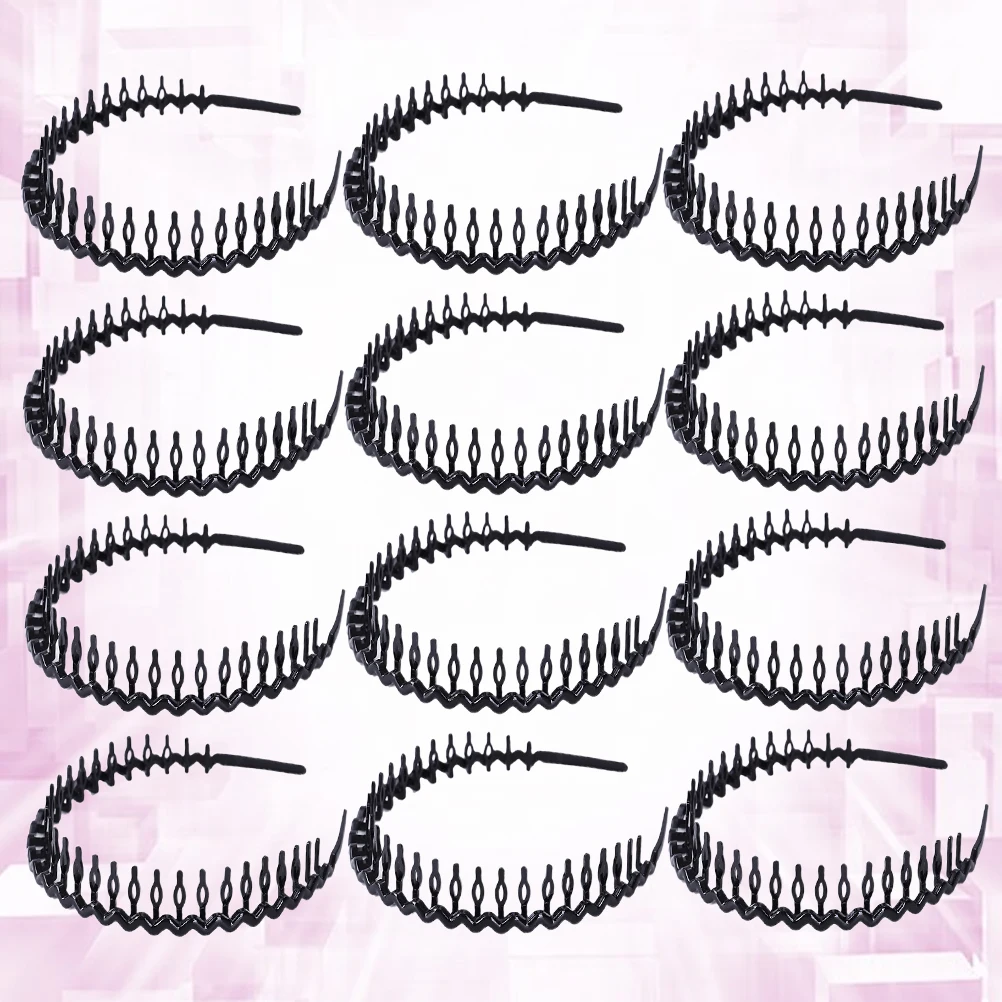 

12PCS Fashion Hair Hoop Unisex Headband Women Hair Yoga Toothed Black Fitness Durable Long Lasting Home Salon Use