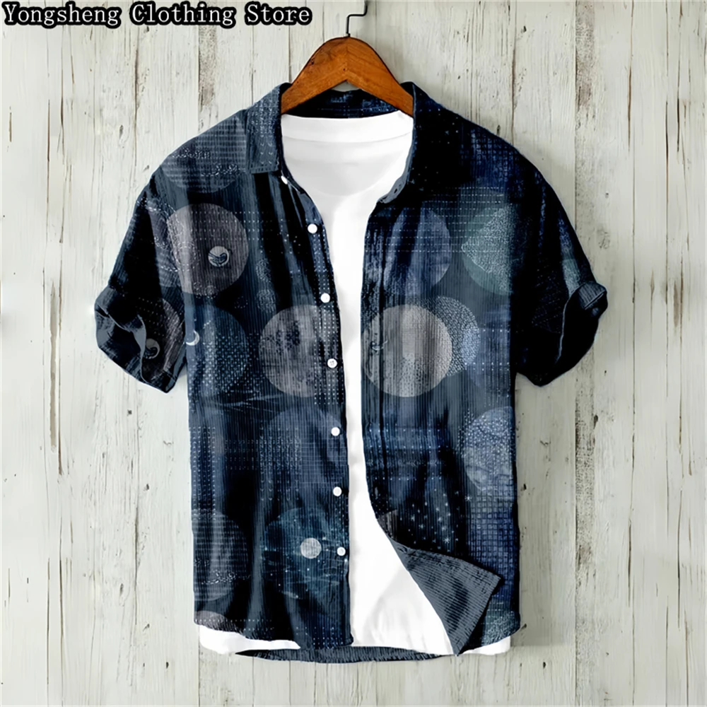 Men\'s short-sleeved linen printed shirt 2024 independent station popular Japanese retro holiday casual clothing