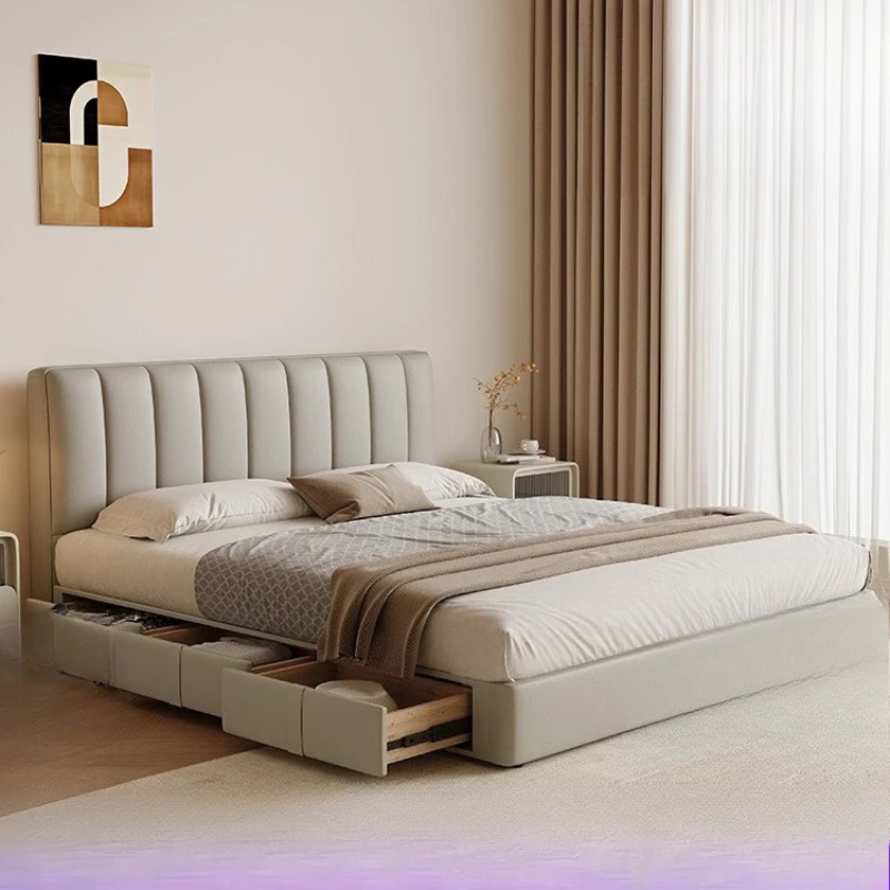 

Customized Piano Key Bed Modern Simple Master Bedroom High Box Storage Minimal Small Apartment Space Saving Leather Double Bed