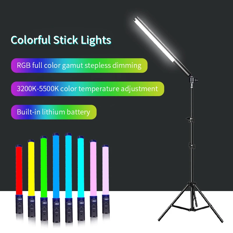 Rgb Handheld Fill Light Lithium Battery Outdoor Fill Light Stick Portable Full-Color Rhythm Photography Lighting Led Stick Light