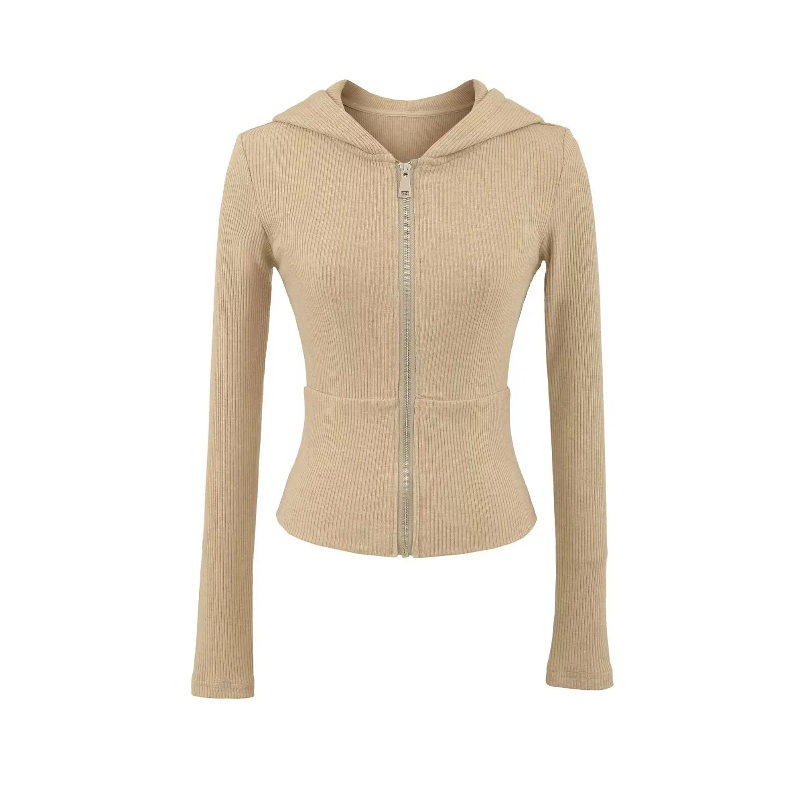 Autumn American Style Hot Girl Hooded Zip-Up Long Sleeve Jacket Women Slim Fitting Stretch Crop Cardigan Top