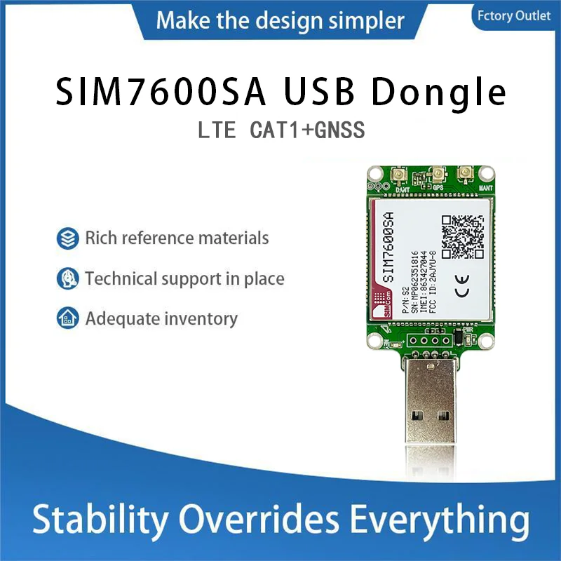 

SIMcom SIM7600SA USB-ключ 4G LTE CAT1 30*30 мм модуль suporrt GNSS коммутационный комплект 1 шт.