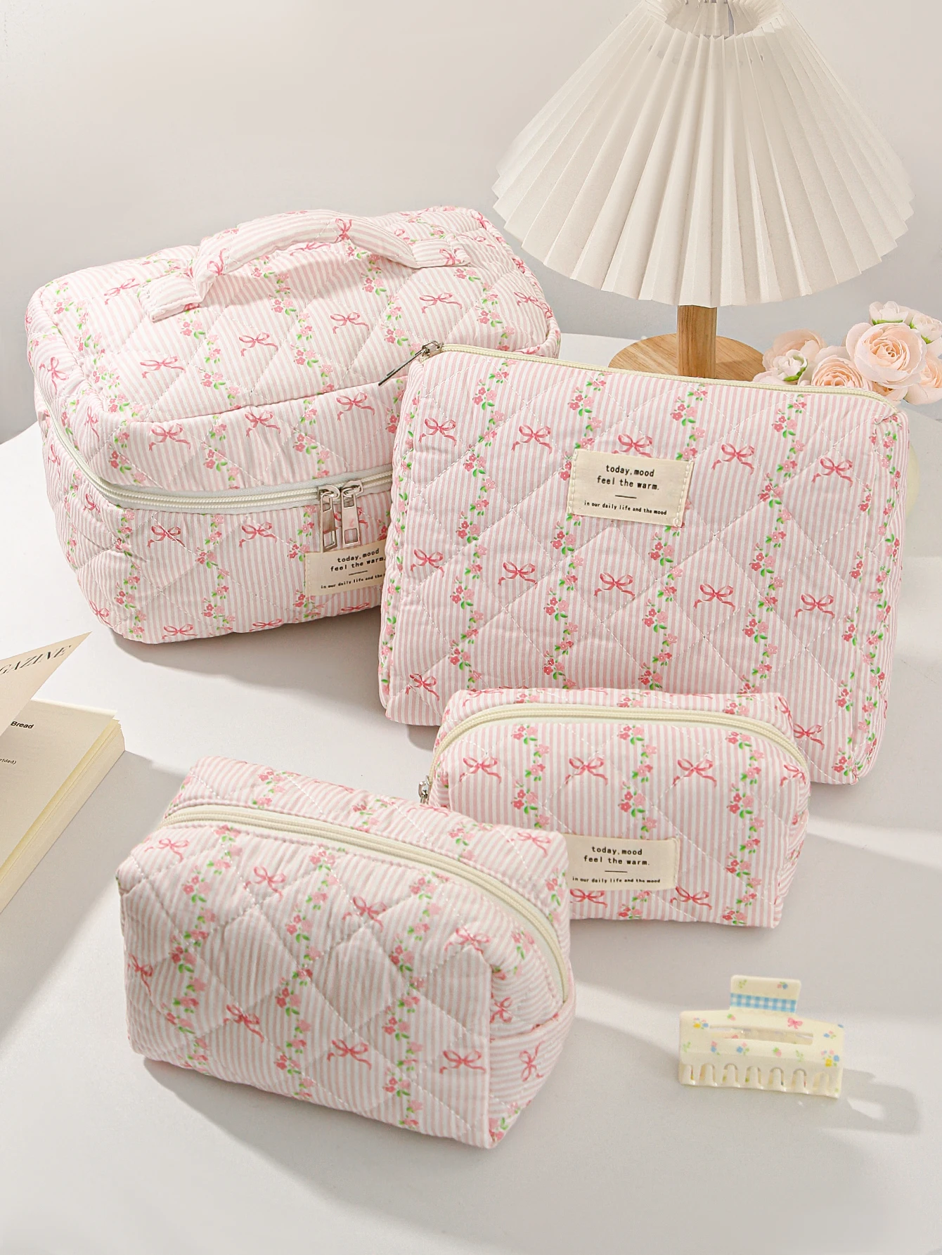 1 unid/set bolsa de maquillaje rosa Floral para niñas conjunto de bolsa de maquillaje organizador de cosméticos regalo para amigos elementos esenciales de viaje diario