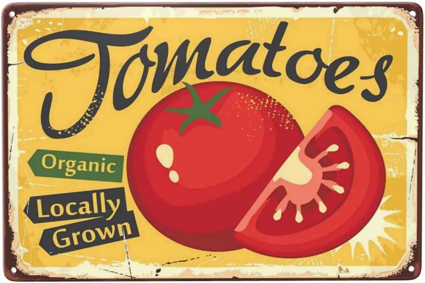 Red Tomatoes Sign Vintage Metal Tin Sign Locally Grown Vegetables Garden Farm Wall Decor Metal Signs Tin Signs for Bar Pub Club 