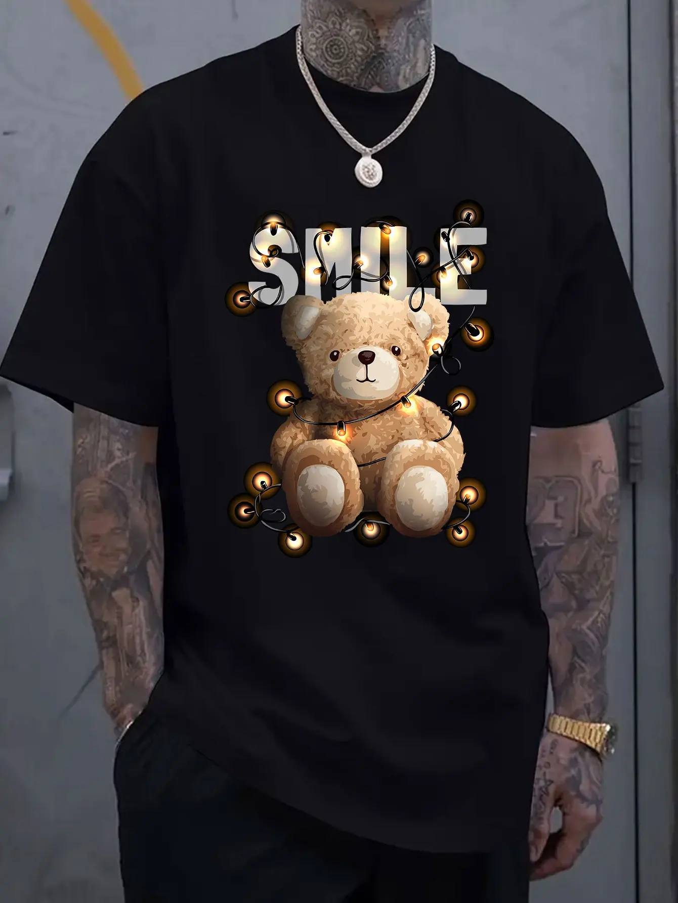 

Роскошная хлопковая футболка с короткими рукавами и графическим принтом медведя, летняя унисекс, мужская и женская повседневная свободная модная одежда