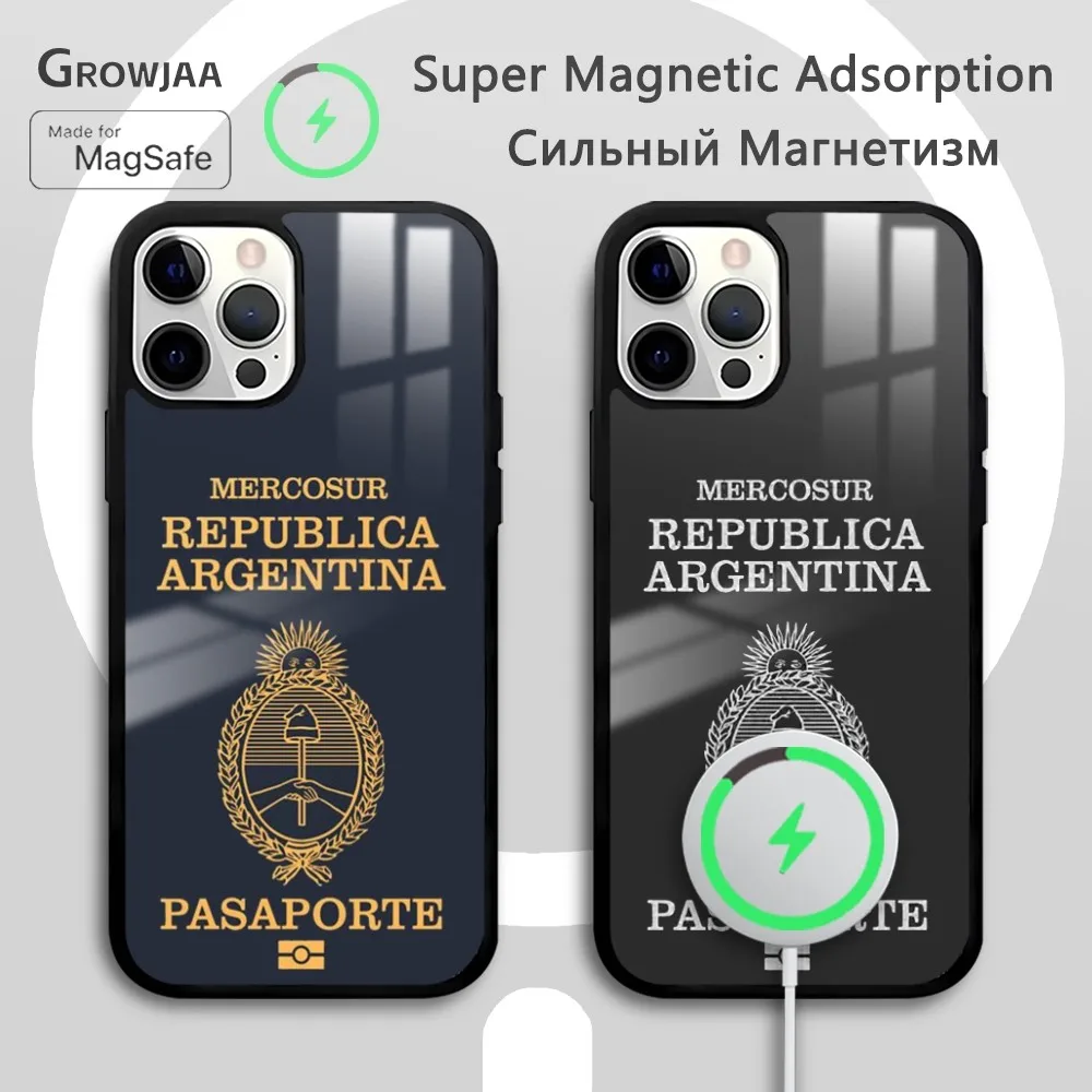 

Argentine passport pattern Phone Case For iPhone 16 15 14 13 12 11 Pro Max Plus Mini Magsafe Mirror Wireless Magnetic Funda