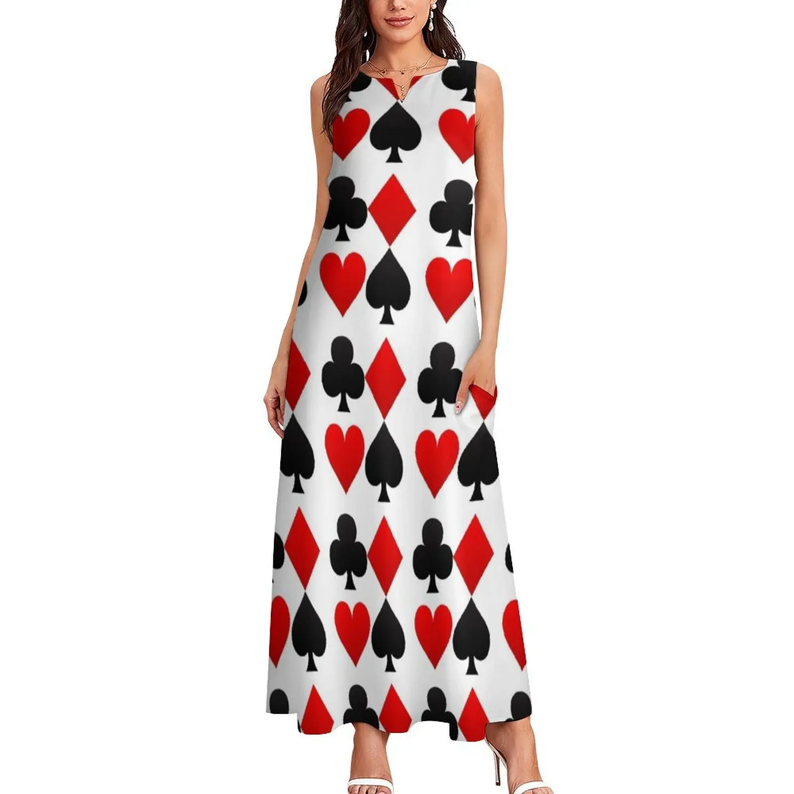 Hearts Diamonds Clubs Spades Playing Card Long Dress Prom gown long sleeve dresses