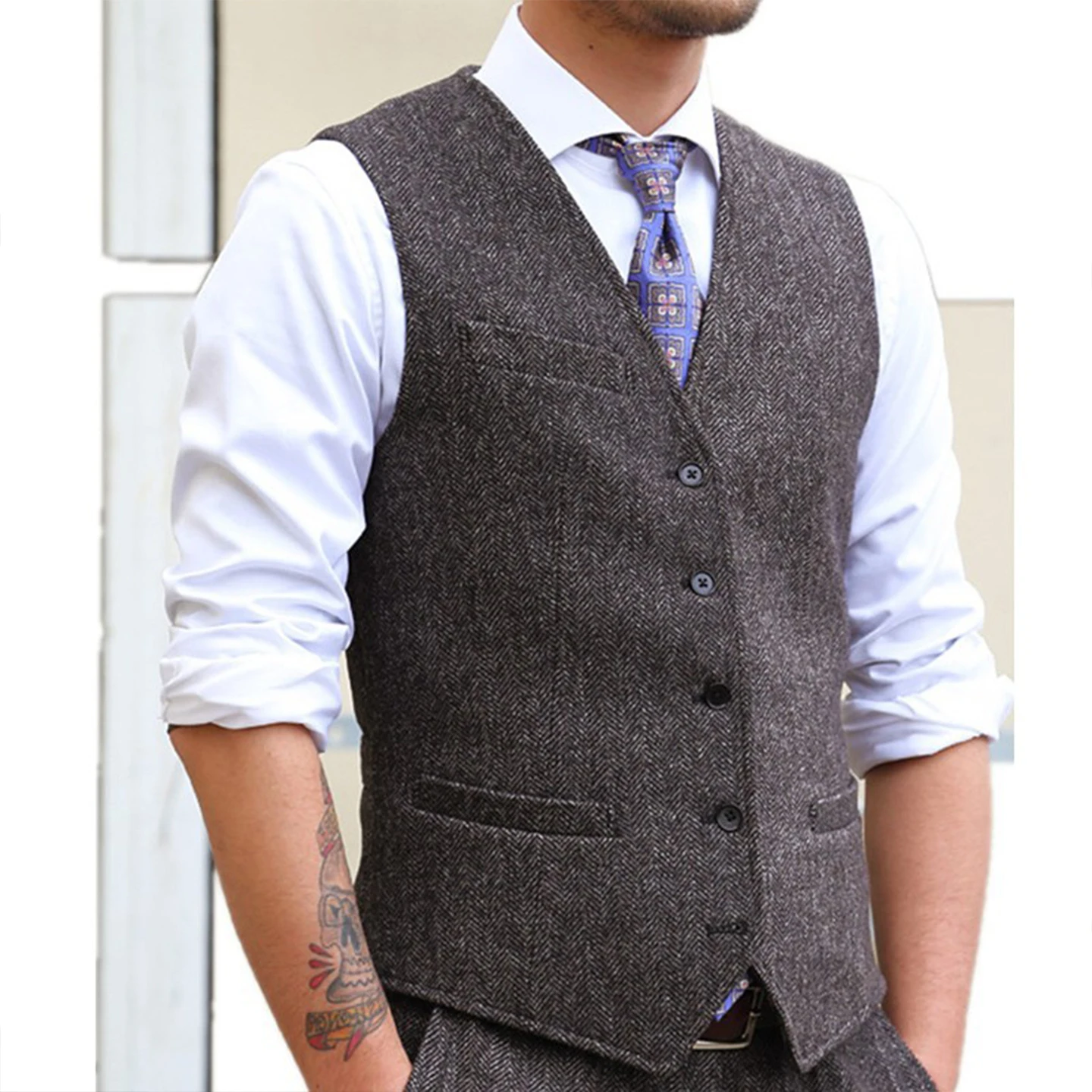 

Autumn and Winter New American Retro Herringbone Woolen Gentleman's Slim-Fit Vest Men's Amekaji Suit Vest