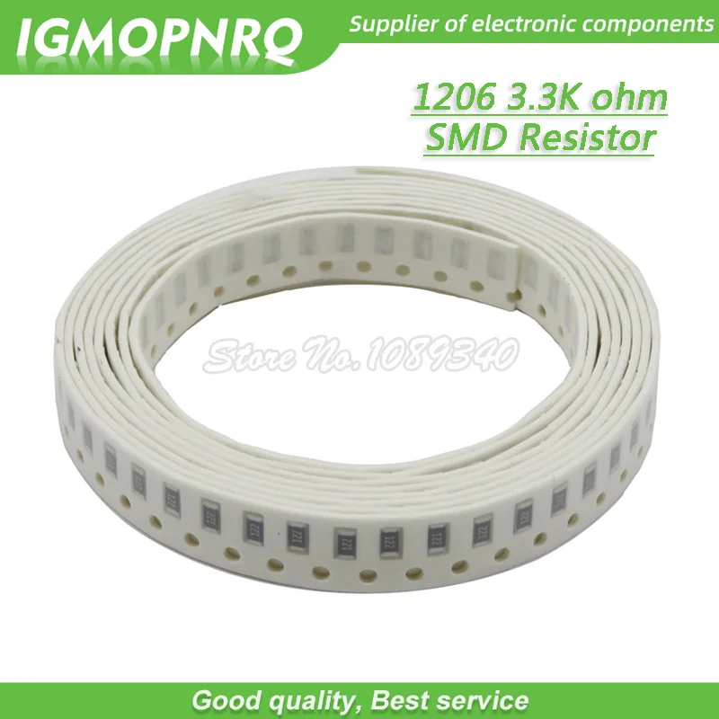 

100PCS 1206 SMD Resistor 1% 3.3K ohm chip resistor 0.25W 1/4W 3K3 332 IGMOPNRQ