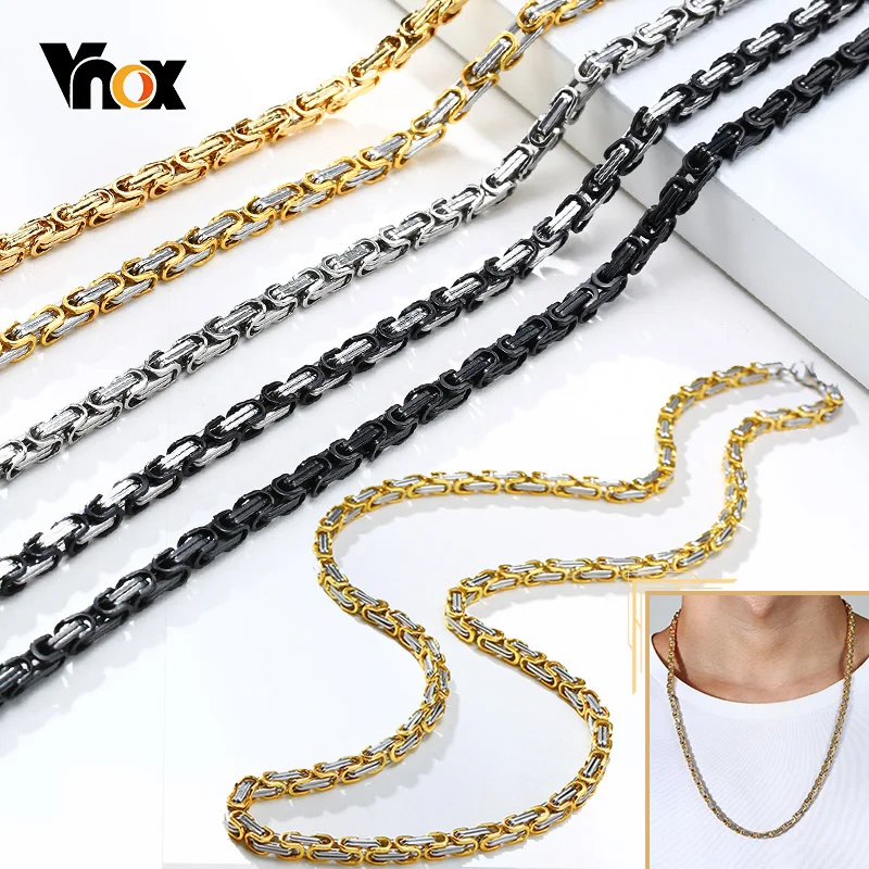 Vnox 4mm Square Byzantine Chain Necklace for Men Stainless Steel Punk Rock Male Jewelry 24\