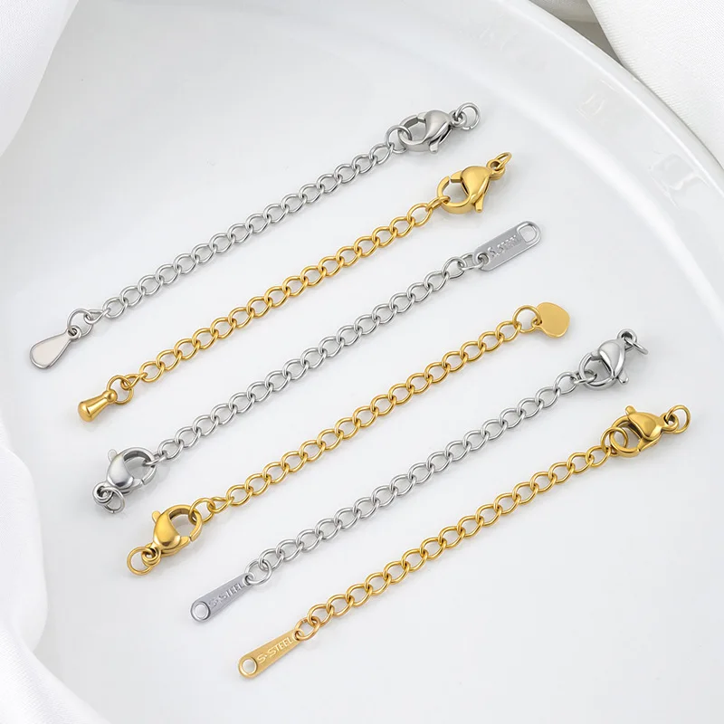 Lobster Clasp End Chain Tail Tag Stainless Steel DIY Jewelry Accessories Necklace Bracelet Extender Chain Gold Color Small