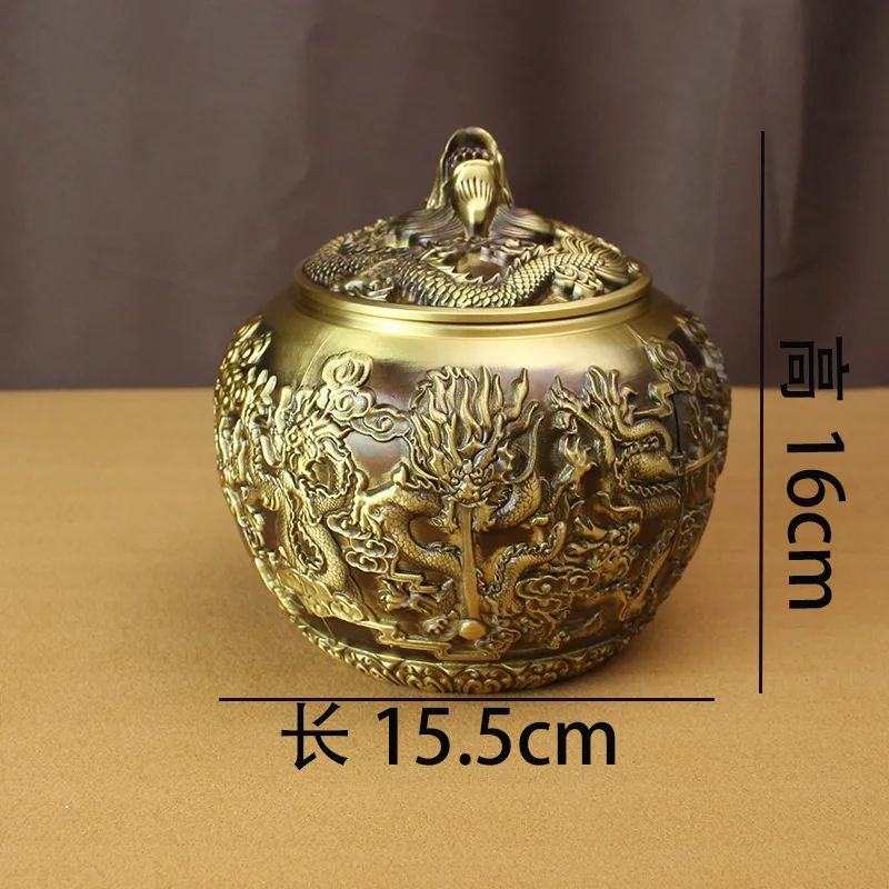 

Brass Nine Dragon Tea Canister Large Small Office Desktop Pure Copper Ornament Metal Craft Sales Gift