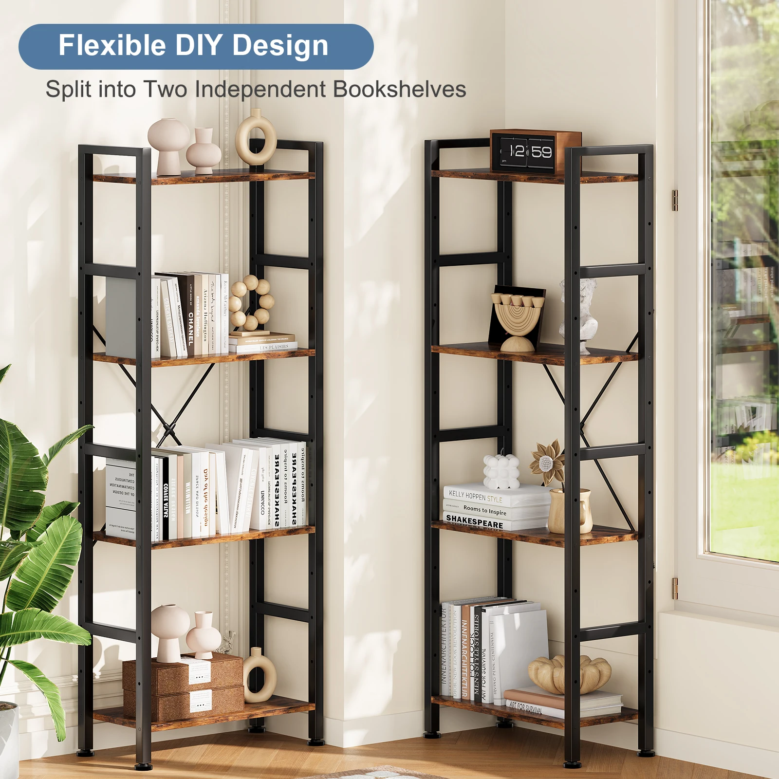 JHK 4 Tier Wide Display Bookshelf Combination Adjustable Shelf Storage Standing Shelf Stable Frame Graduated Shelves for Home image 5